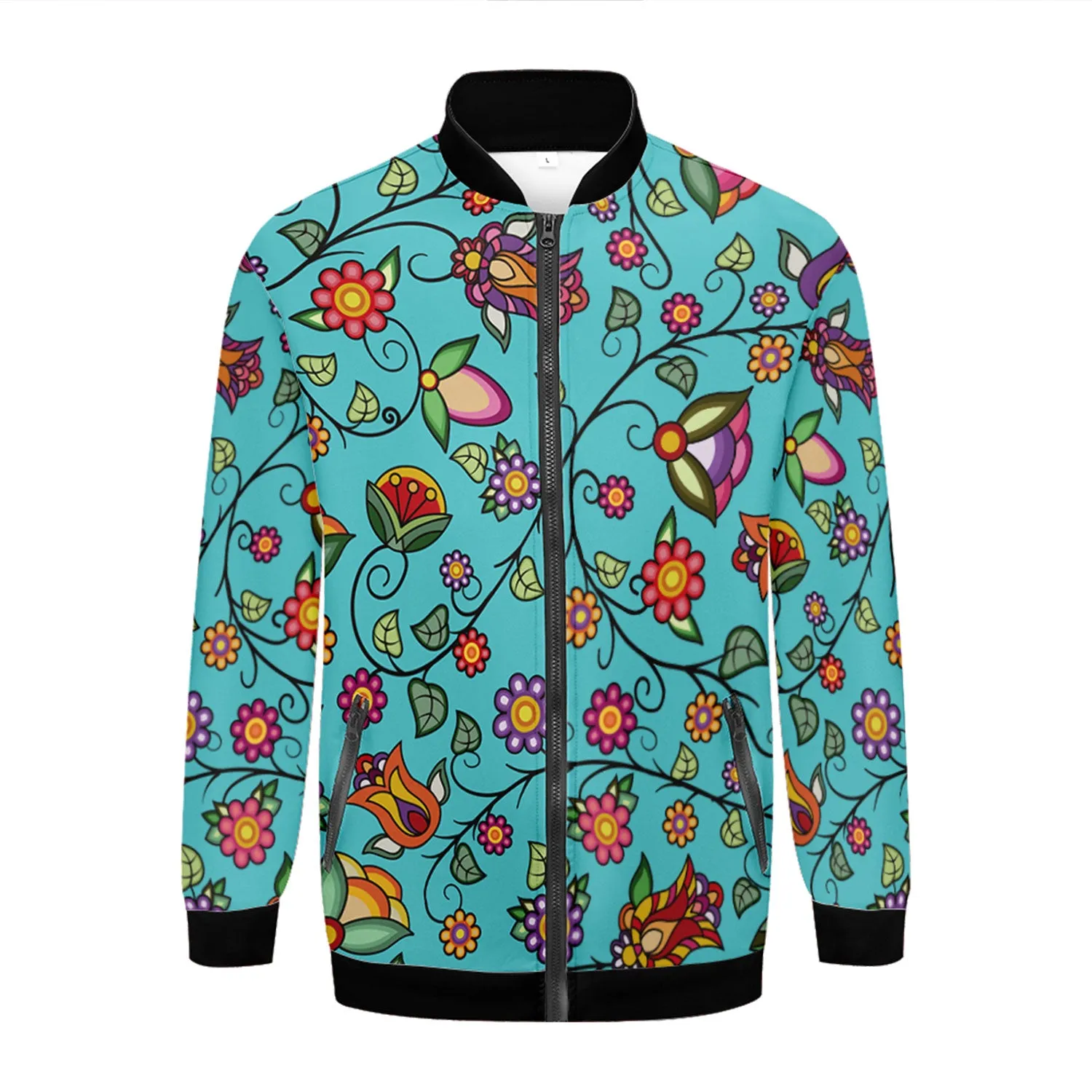 Heartbeat Petals Turquoise Zippered Collared Lightweight Jacket