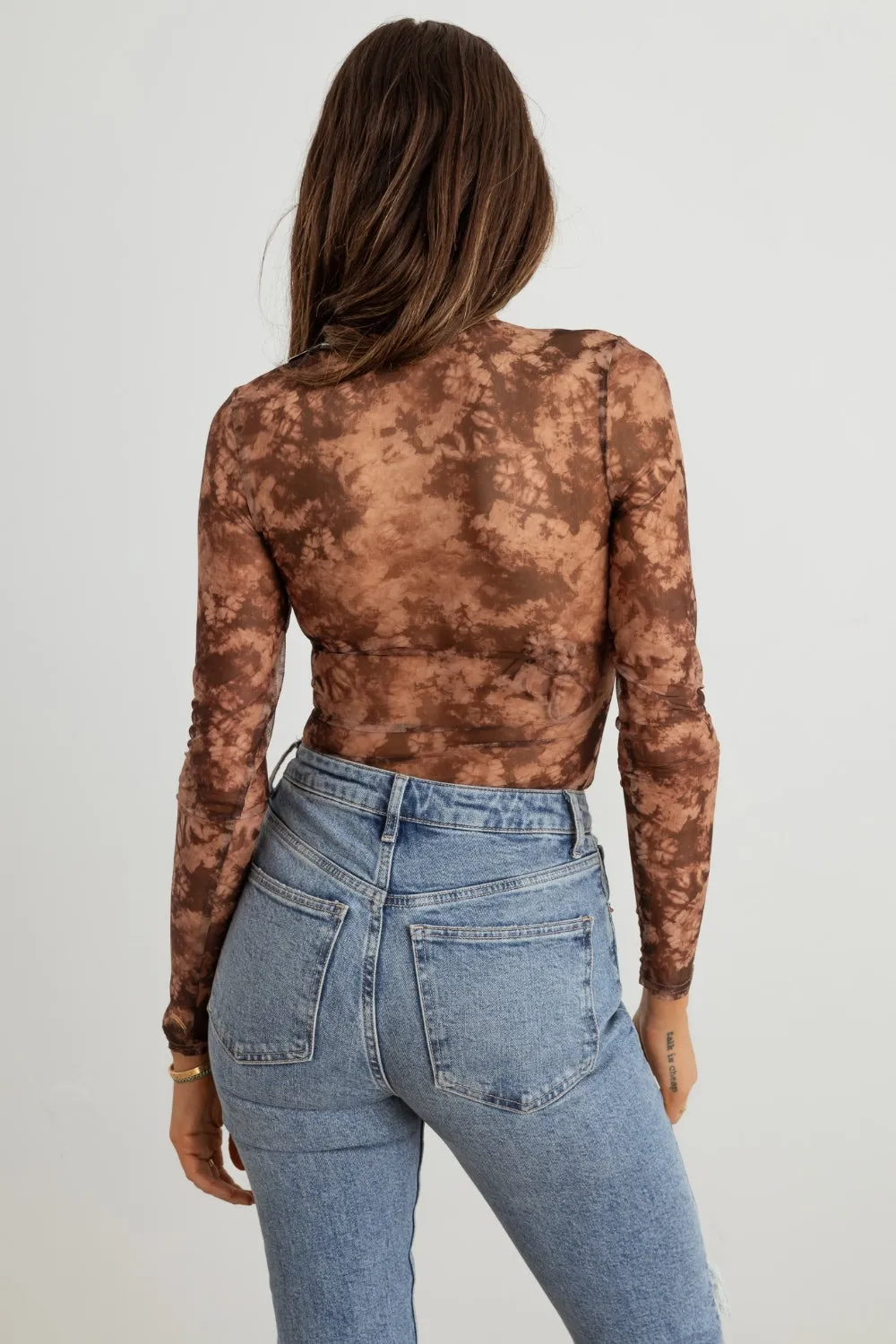 HERA COLLECTION Abstract Mesh Lace-Up Long Sleeve Bodysuit