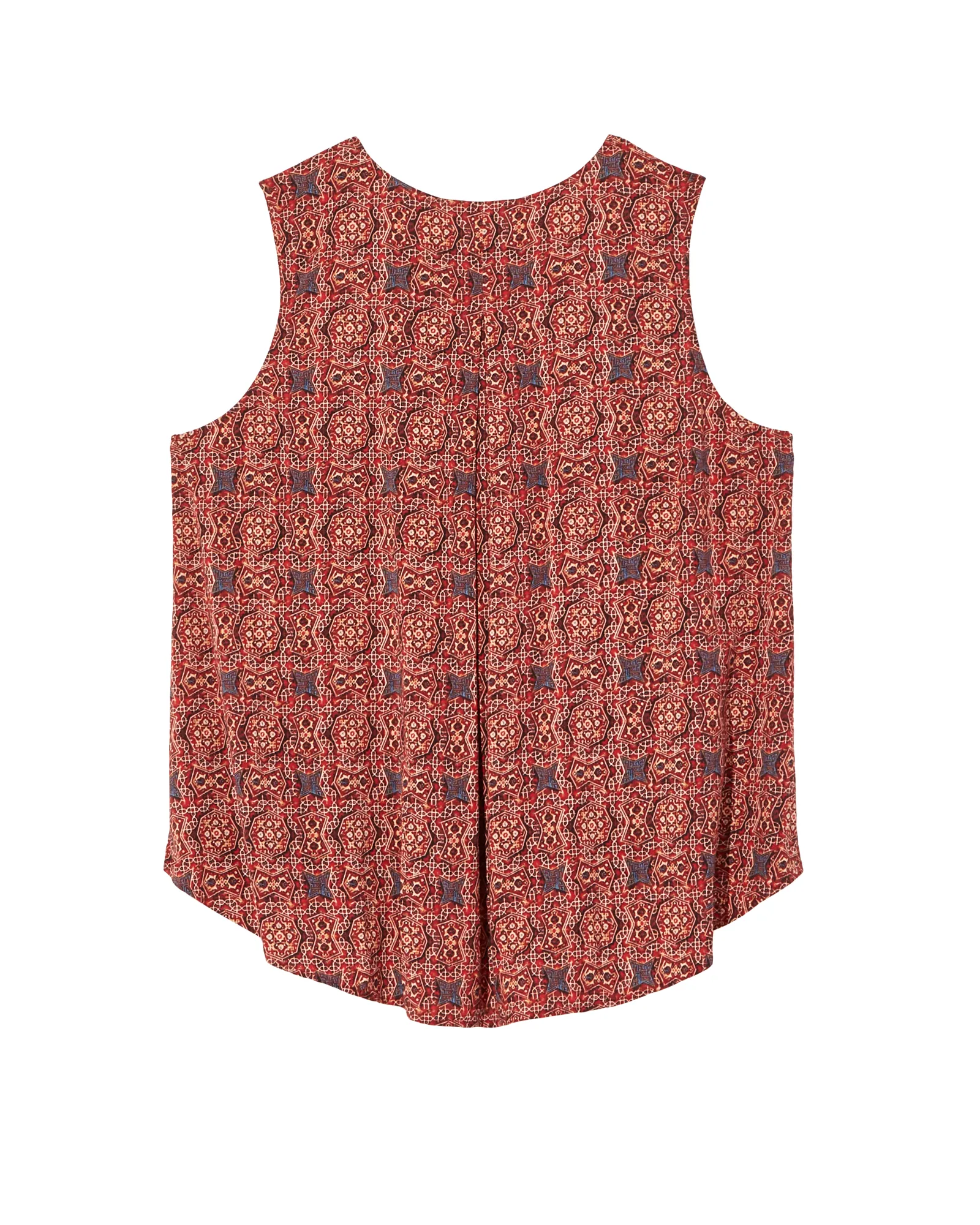 Honora Sleeveless Printed Blouse with Pleats | Red / Orange