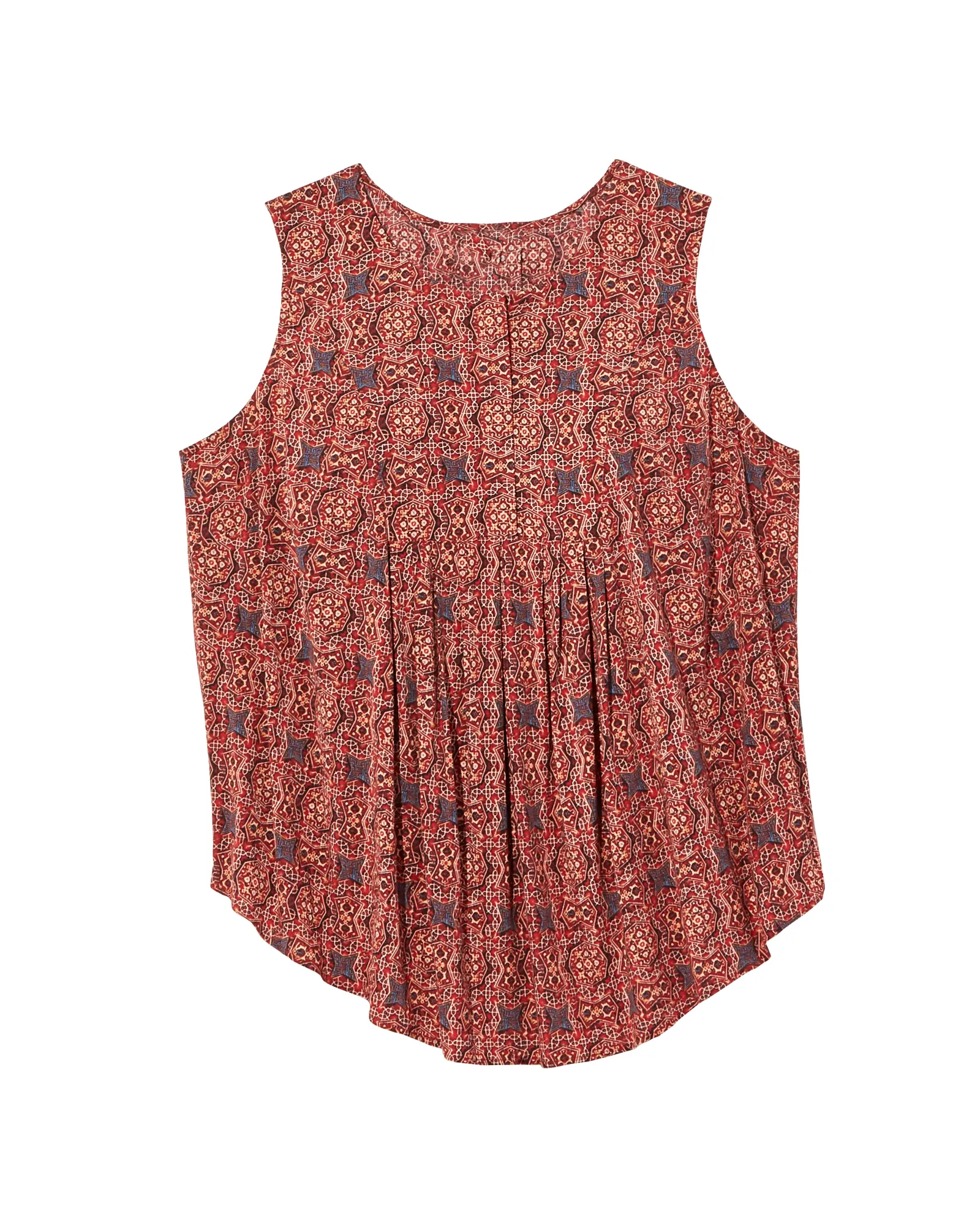 Honora Sleeveless Printed Blouse with Pleats | Red / Orange