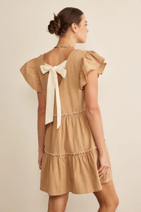 In February Solid Color Tiered Babydoll Dress in Mocha/Cream