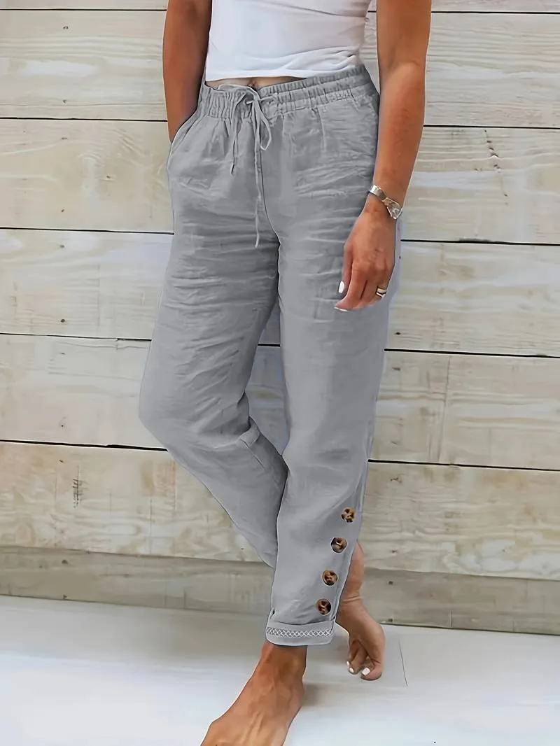 Islaith - Drawstring Waist Cotton Pants