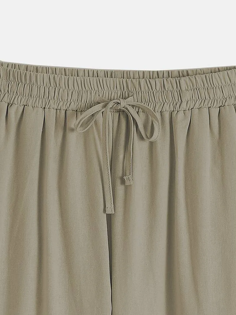 Islaith - Drawstring Waist Cotton Pants