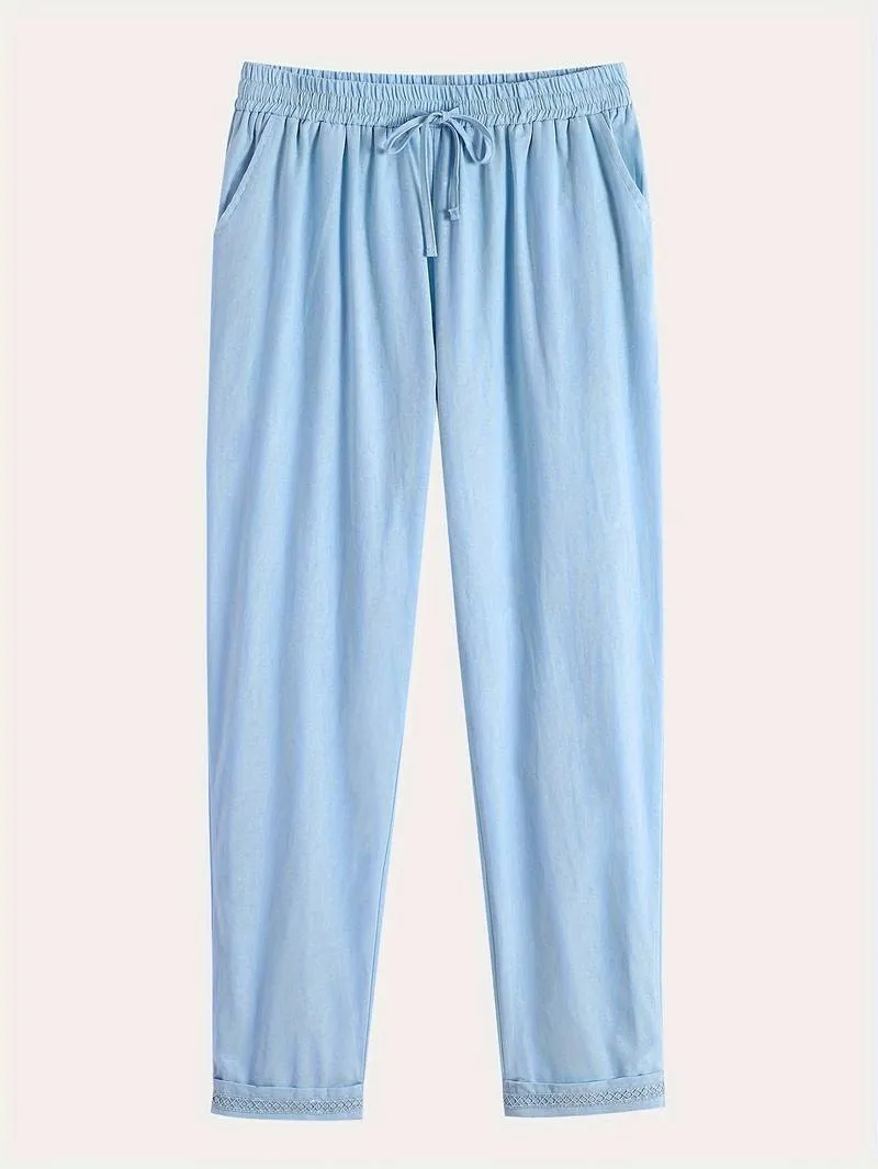 Islaith - Drawstring Waist Cotton Pants