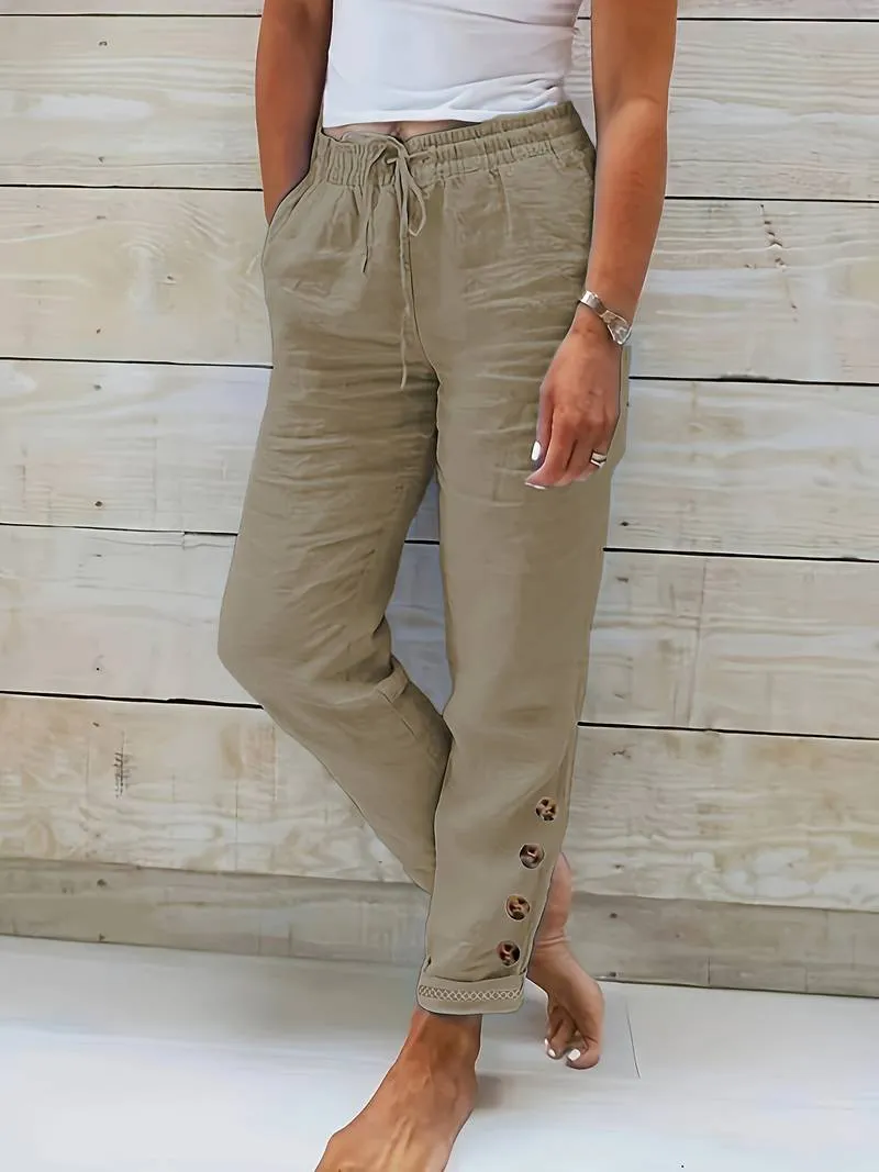 Islaith - Drawstring Waist Cotton Pants