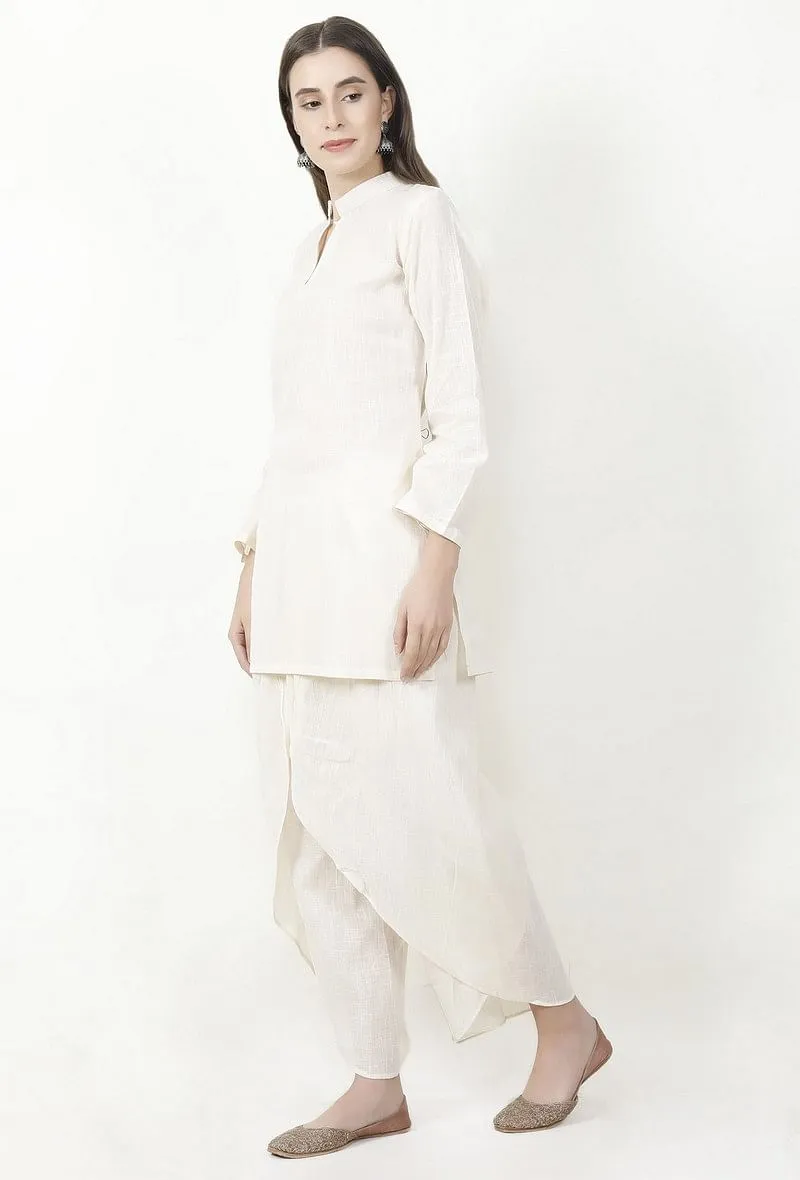 Ivory Cotton Slub Short Kurta With Dhoti