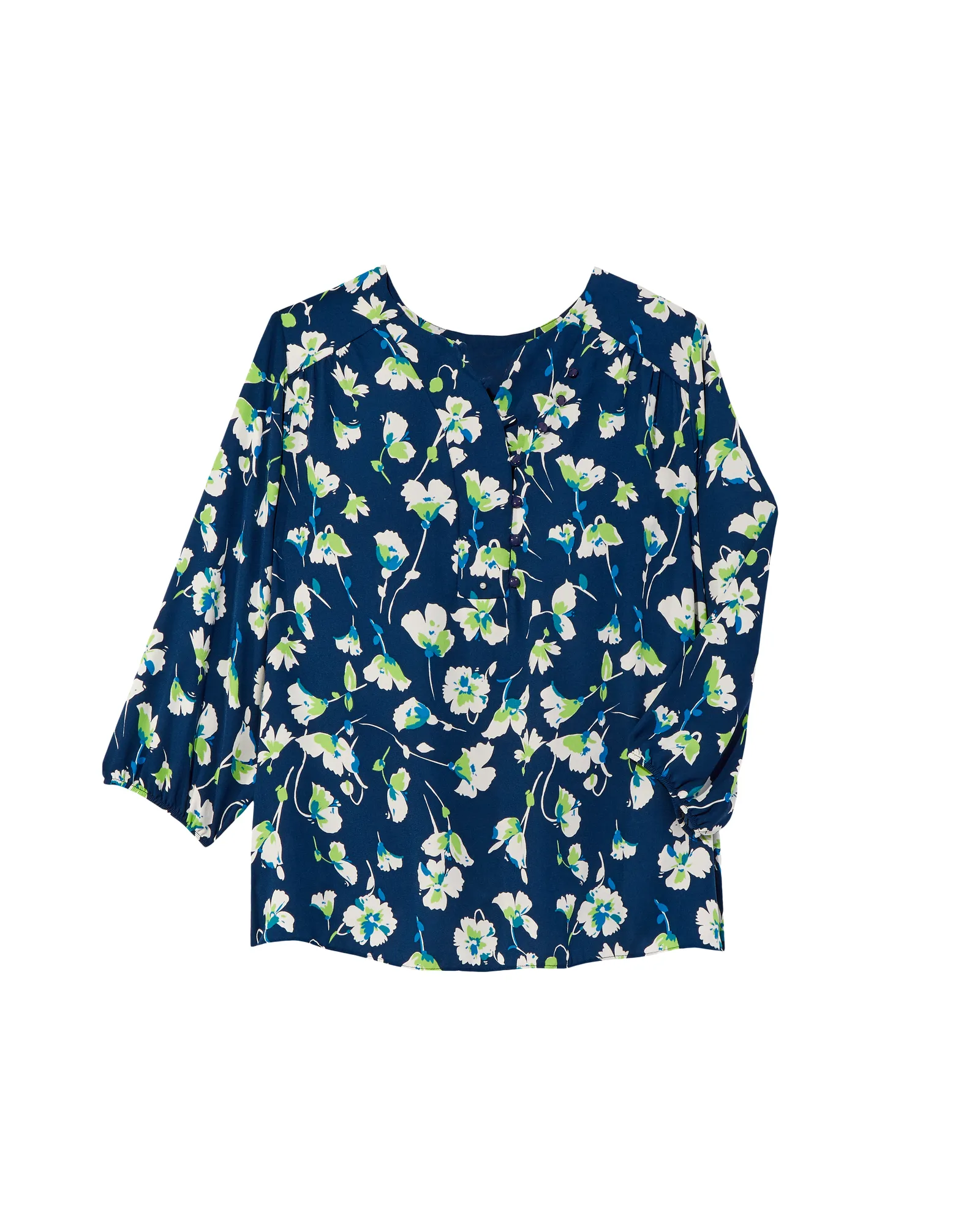 Joan Button Detail Blouse | Navy / Kelly Green