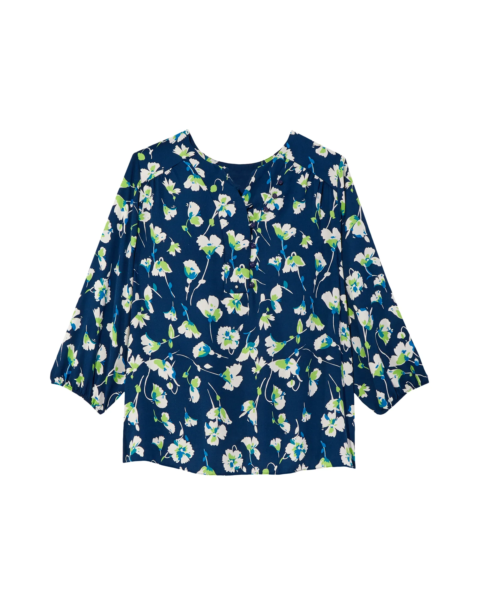 Joan Button Detail Blouse | Navy / Kelly Green