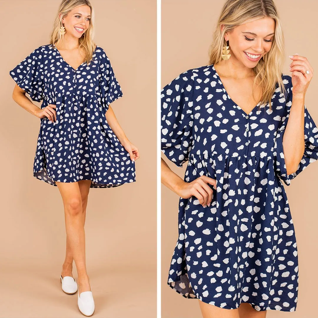 Just So Sweet Navy Blue Spotted Leopard Dress