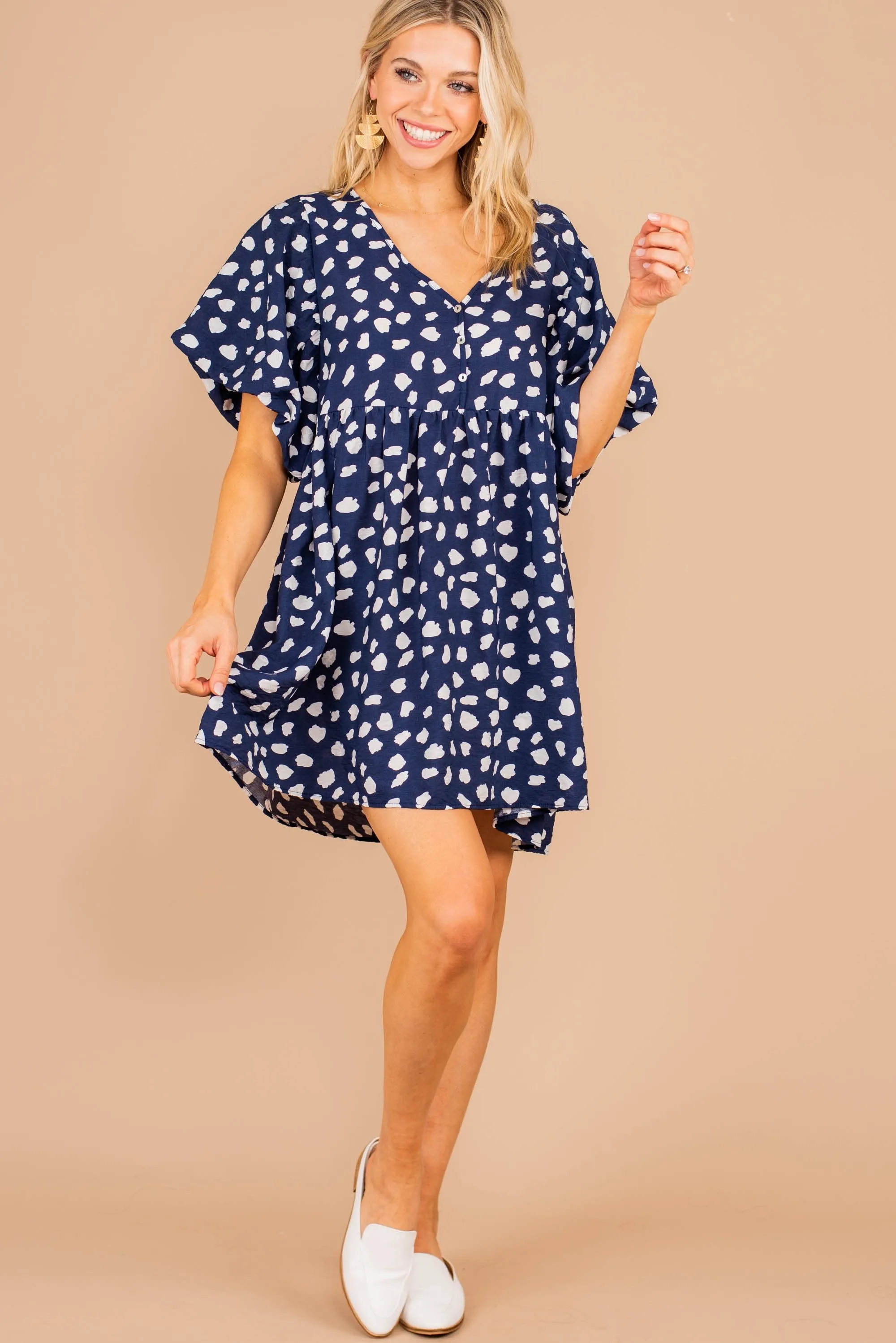 Just So Sweet Navy Blue Spotted Leopard Dress