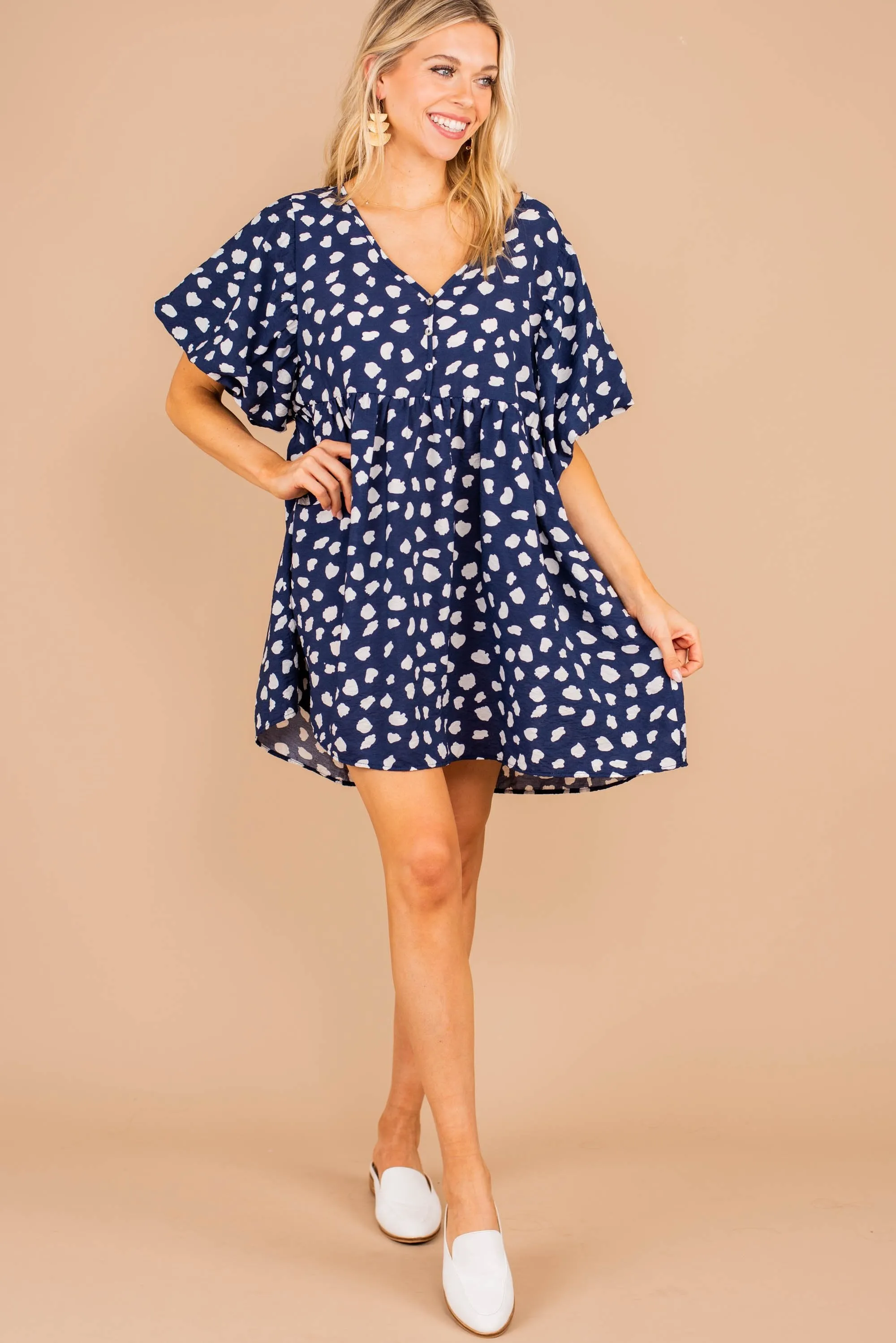 Just So Sweet Navy Blue Spotted Leopard Dress