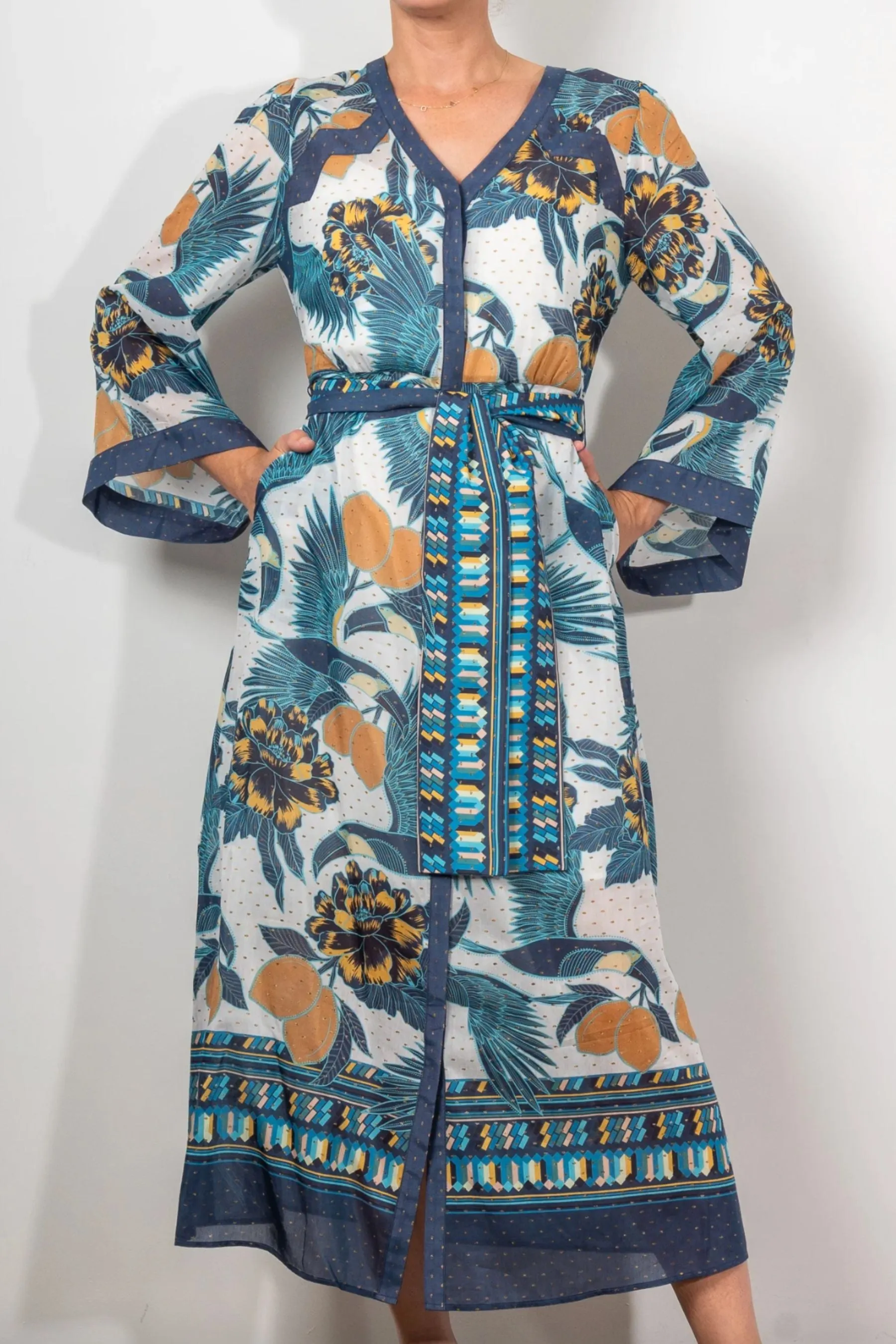 Kimona Placement Print Kimono Coat Dress | Tukano Print