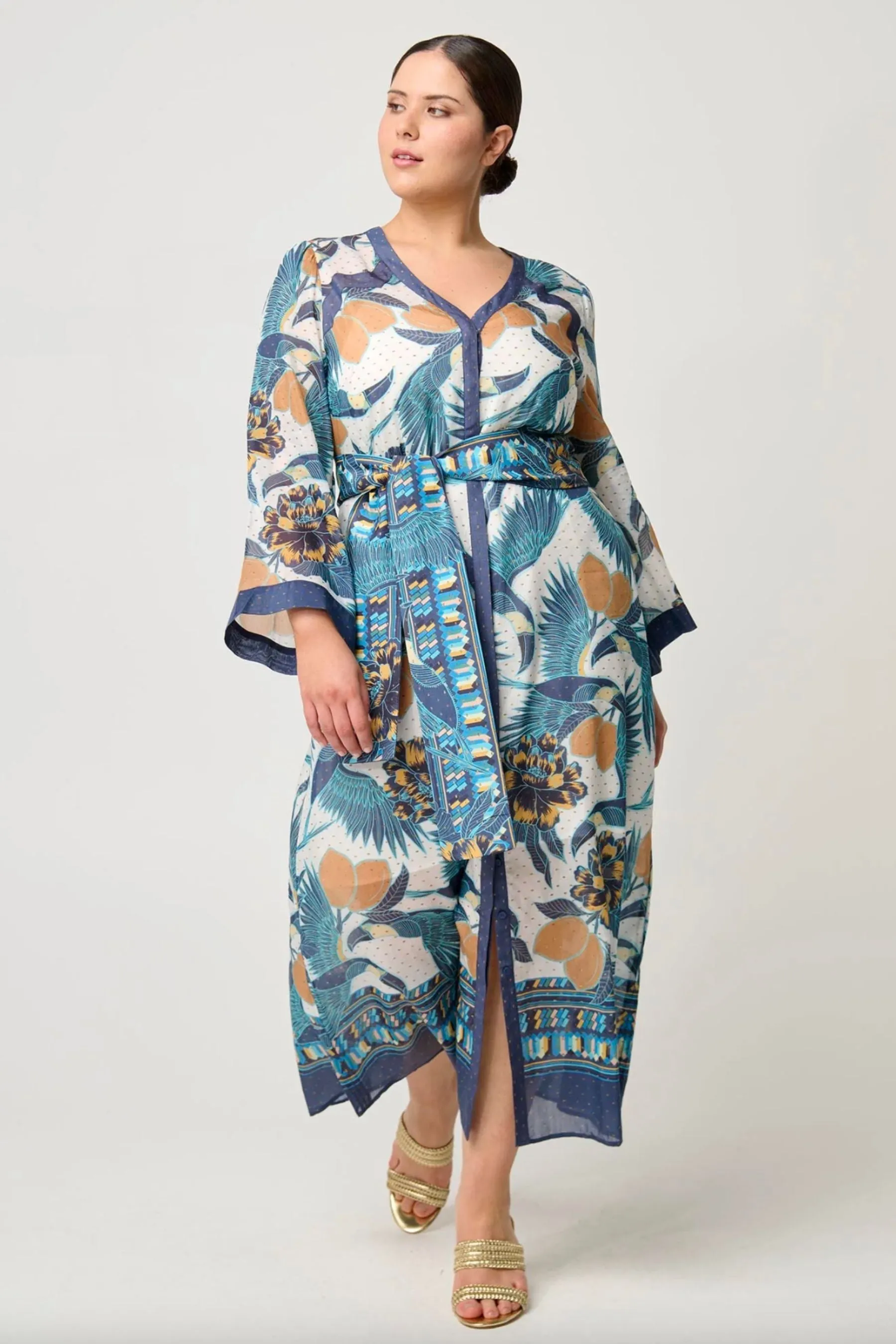 Kimona Placement Print Kimono Coat Dress | Tukano Print