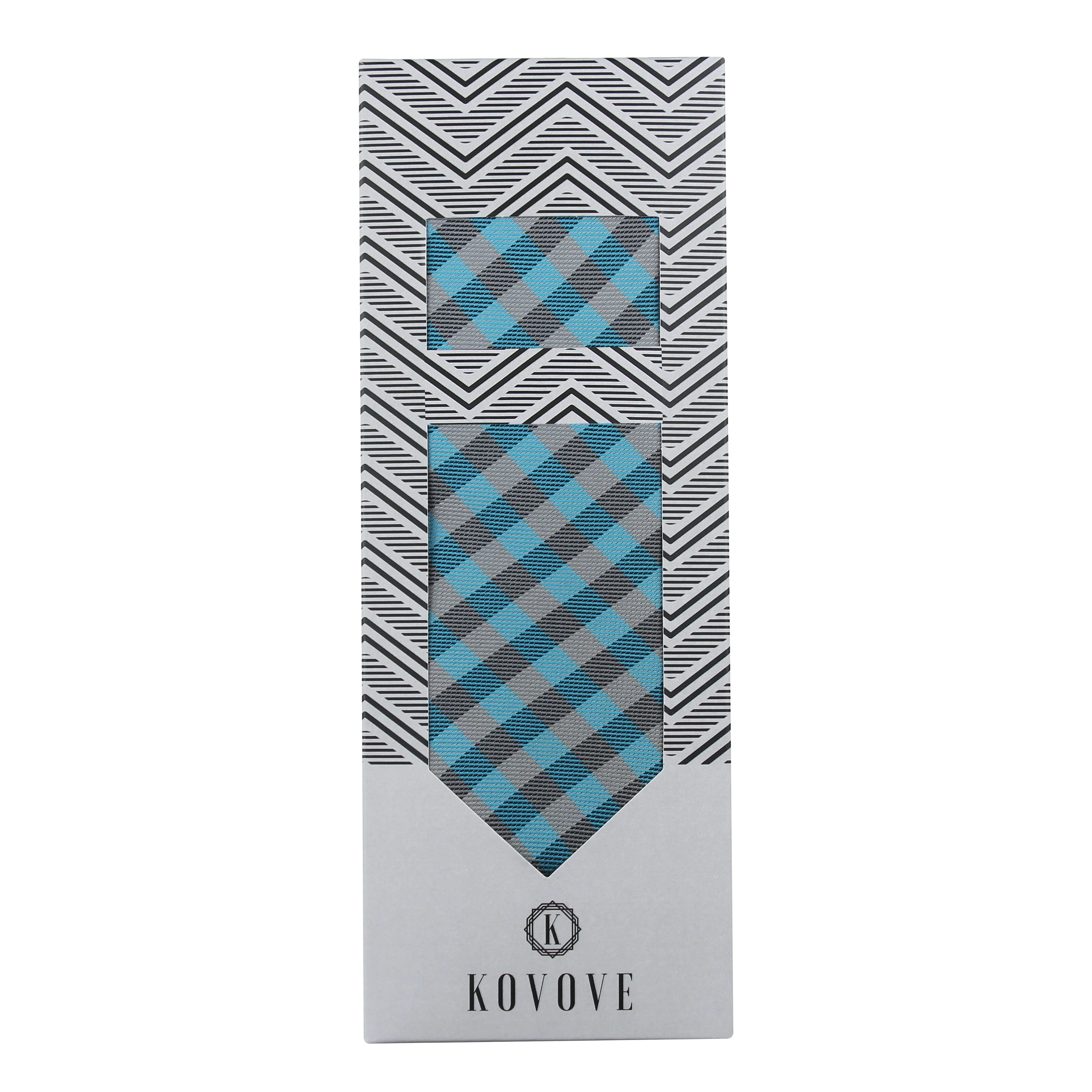 Kovove Elegant Cyan Checkered Necktie and Pocket Square Gift Box