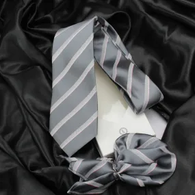 Kovove Elegant Gray Striped Necktie and Pocket Square Gift Box