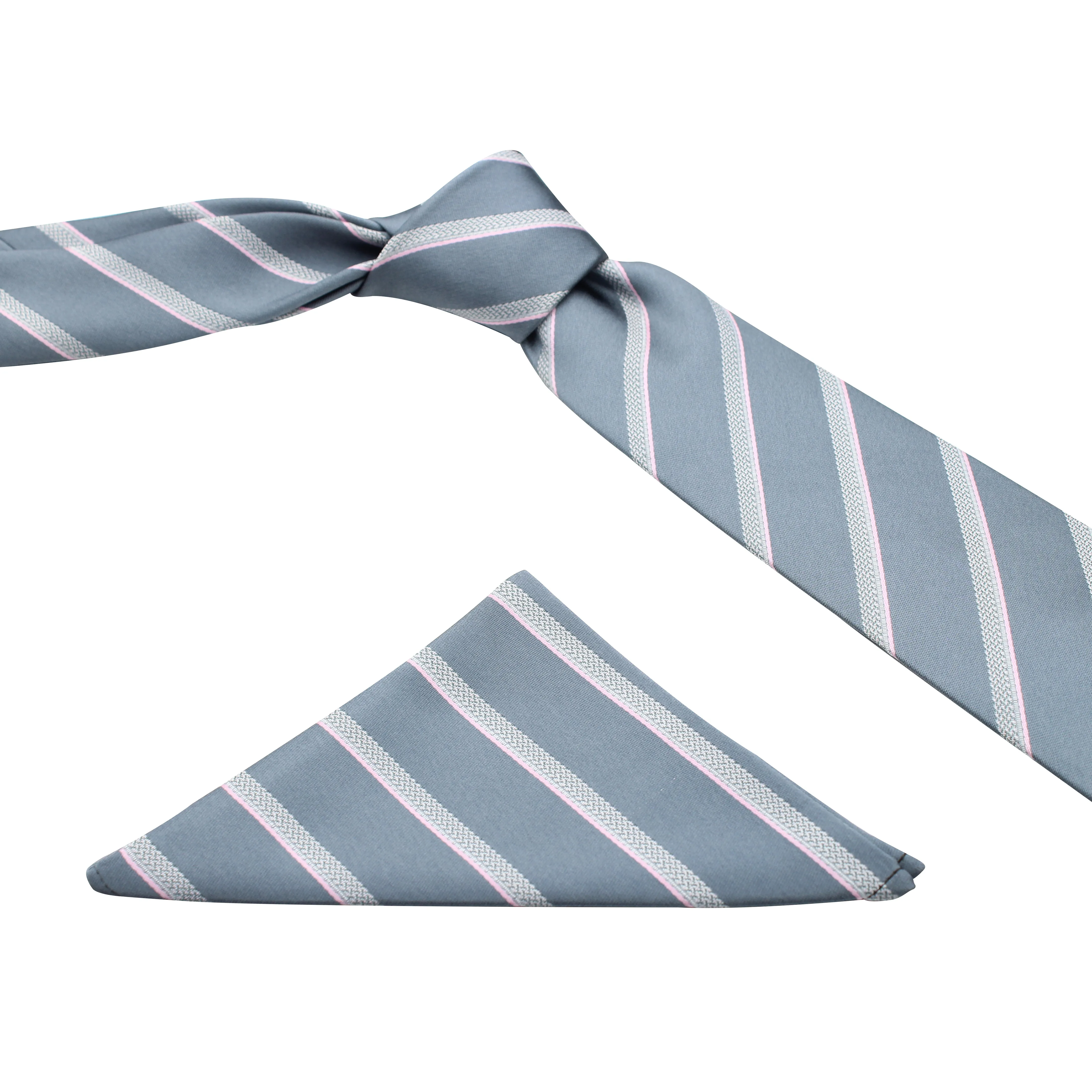 Kovove Elegant Gray Striped Necktie and Pocket Square Gift Box