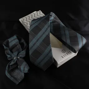 Kovove Elegant Grey Checkered Necktie and Pocket Square Gift Box