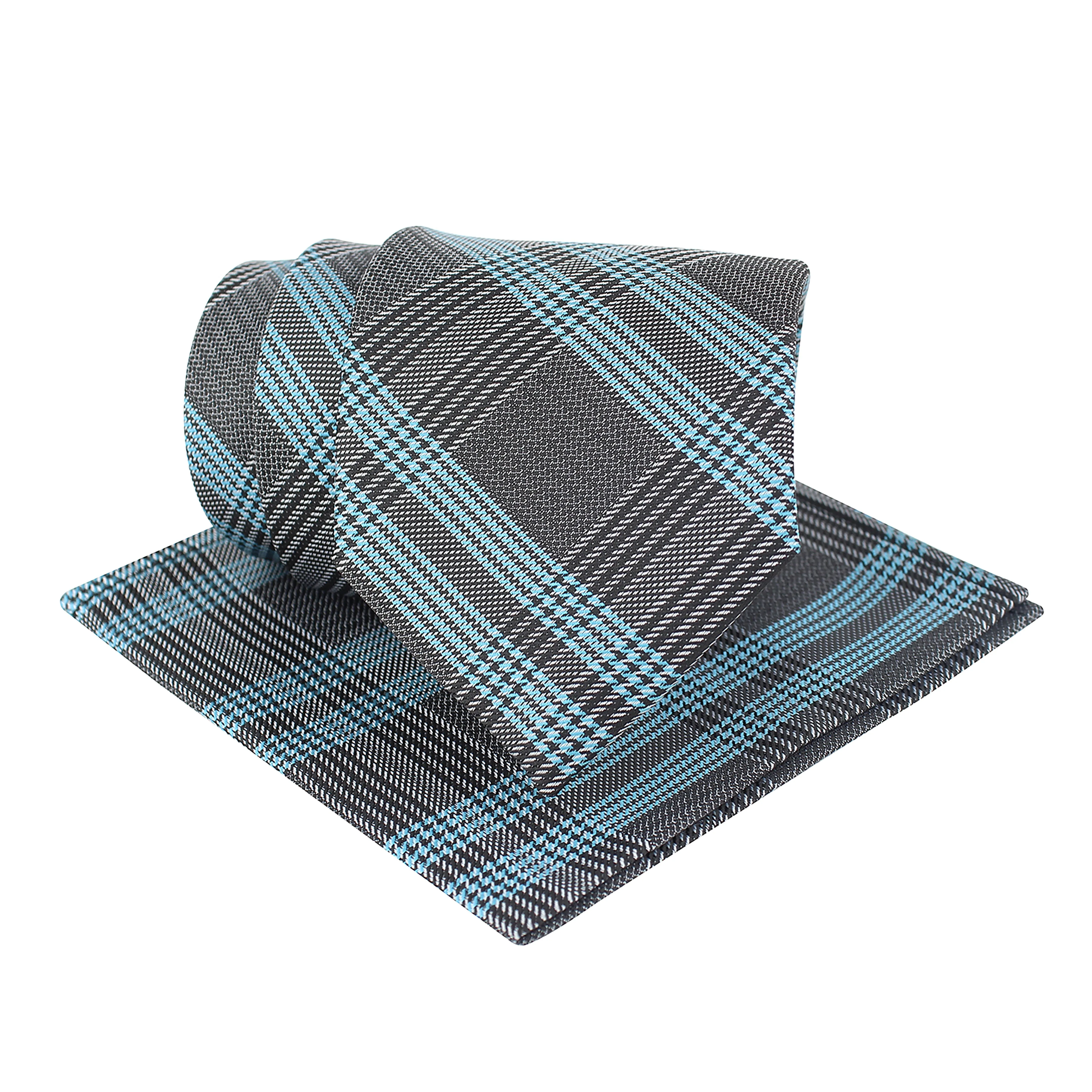 Kovove Elegant Grey Checkered Necktie and Pocket Square Gift Box