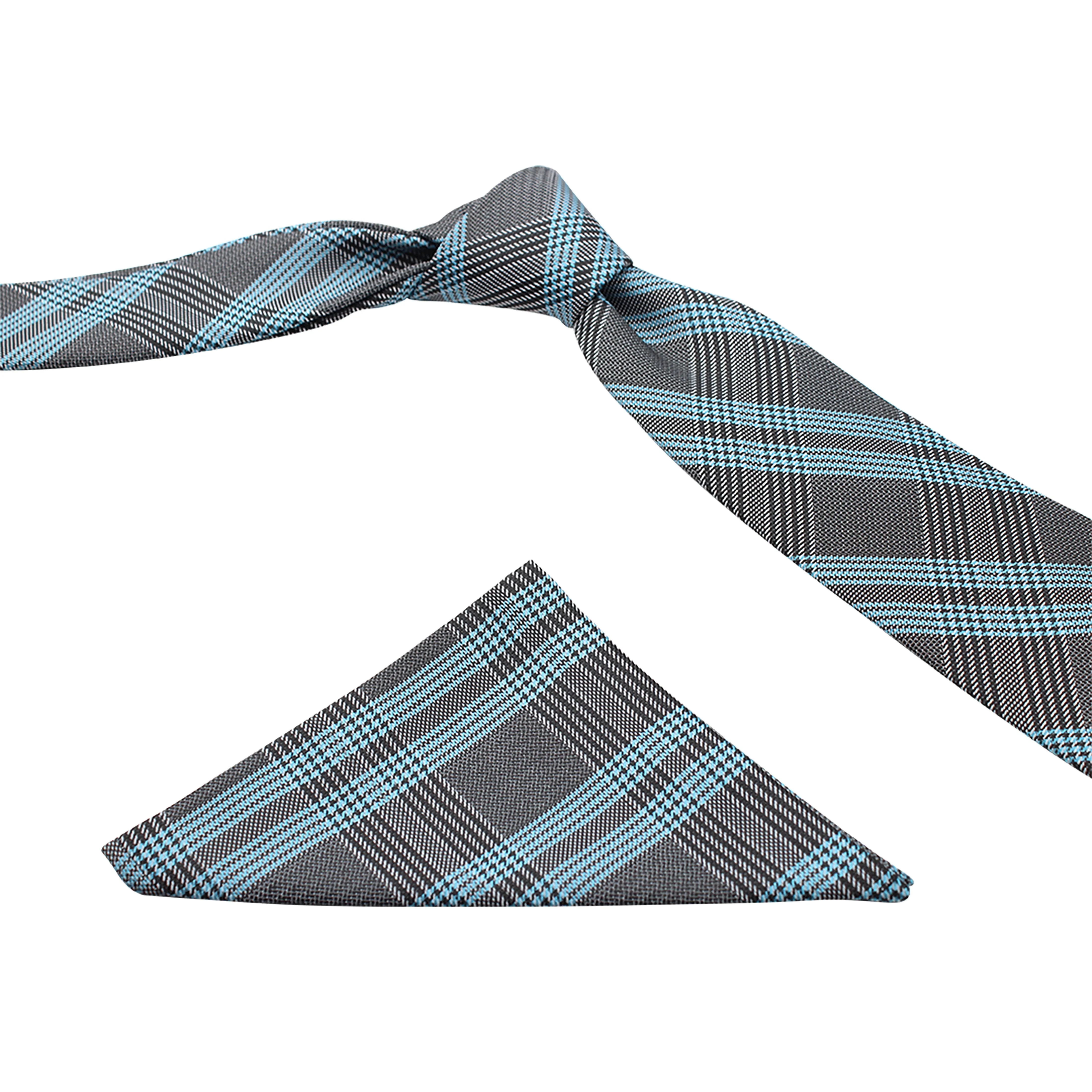 Kovove Elegant Grey Checkered Necktie and Pocket Square Gift Box