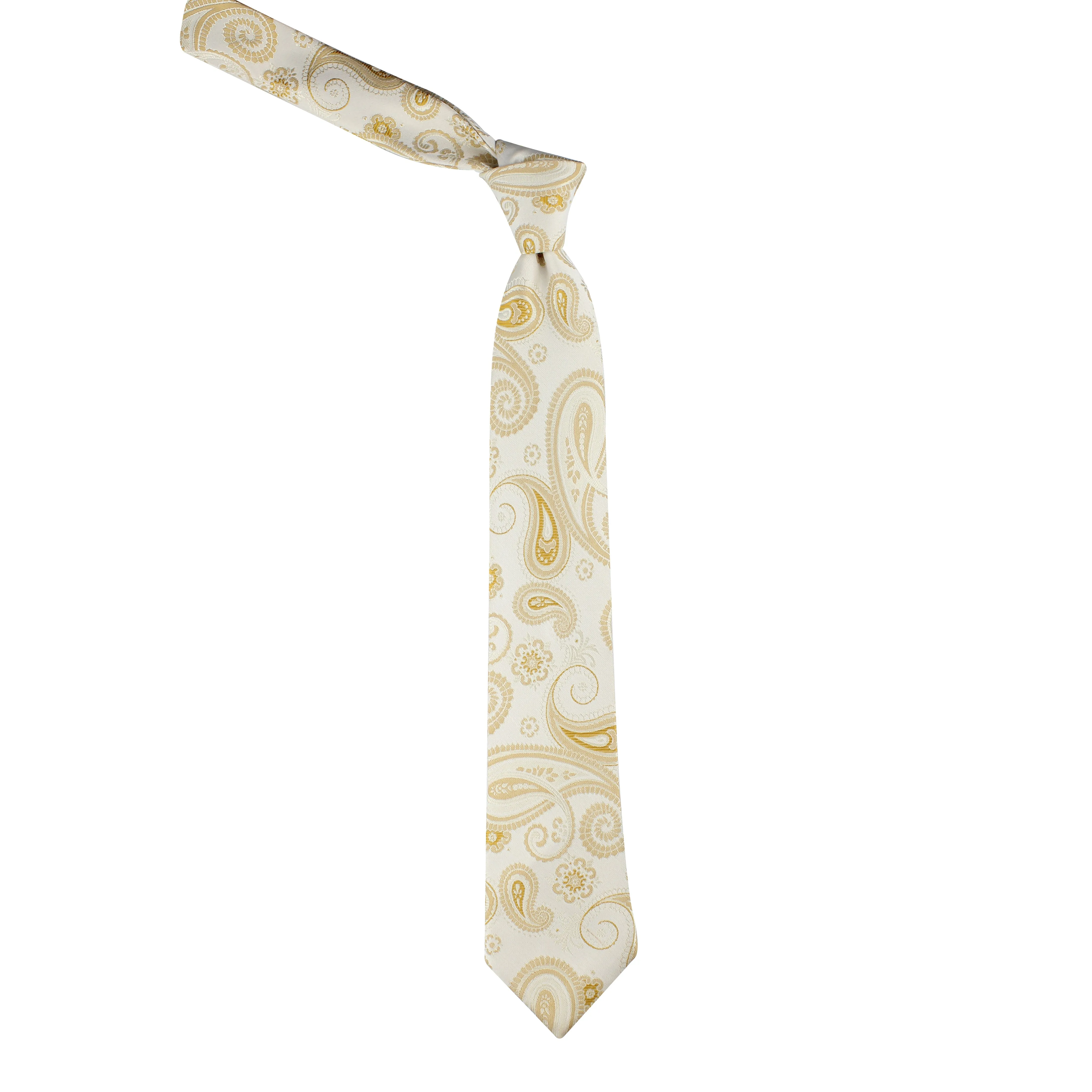 Kovove Elegant White Paisley Necktie and Pocket Square Gift Box