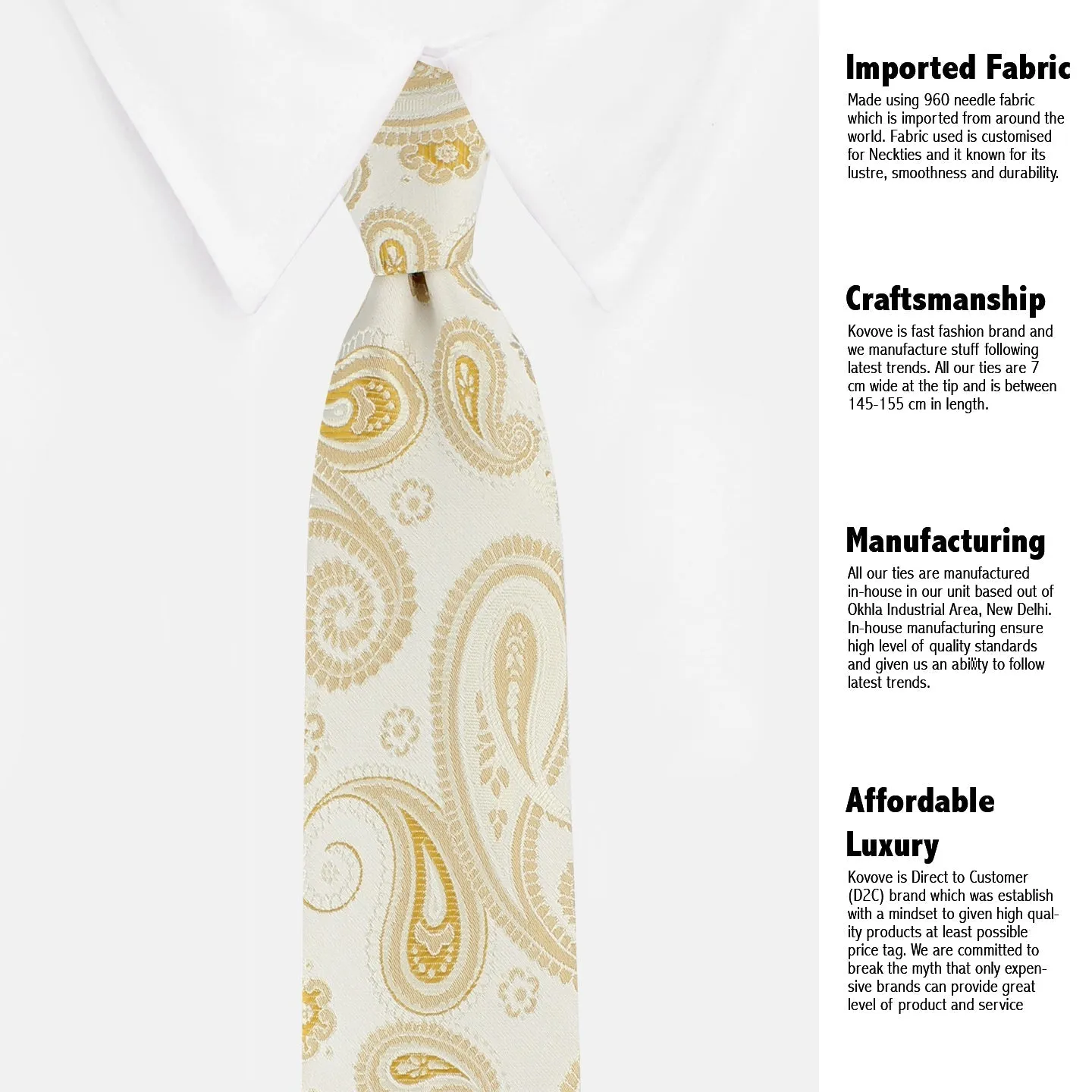 Kovove Elegant White Paisley Necktie and Pocket Square Gift Box