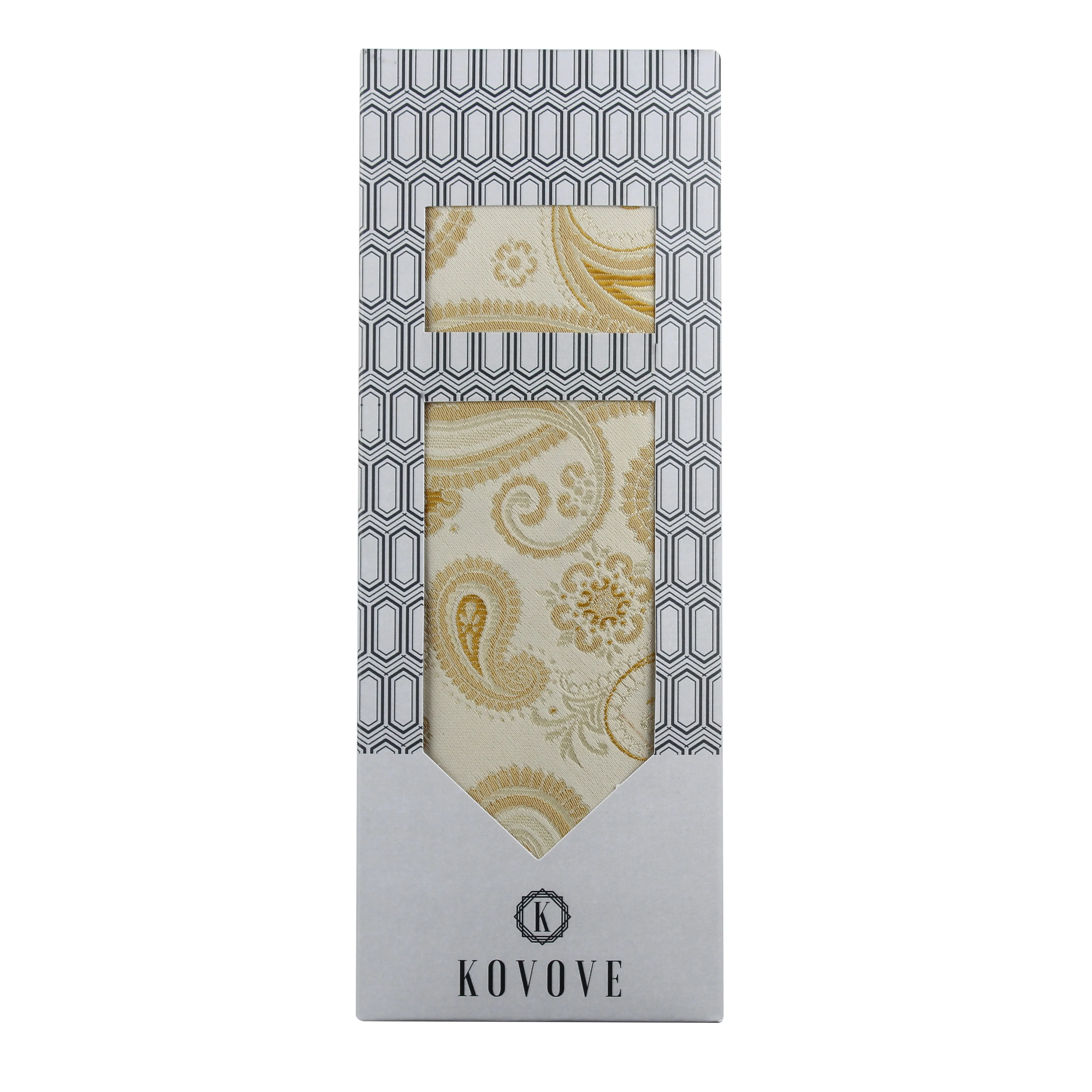 Kovove Elegant White Paisley Necktie and Pocket Square Gift Box