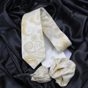 Kovove Elegant White Paisley Necktie and Pocket Square Gift Box