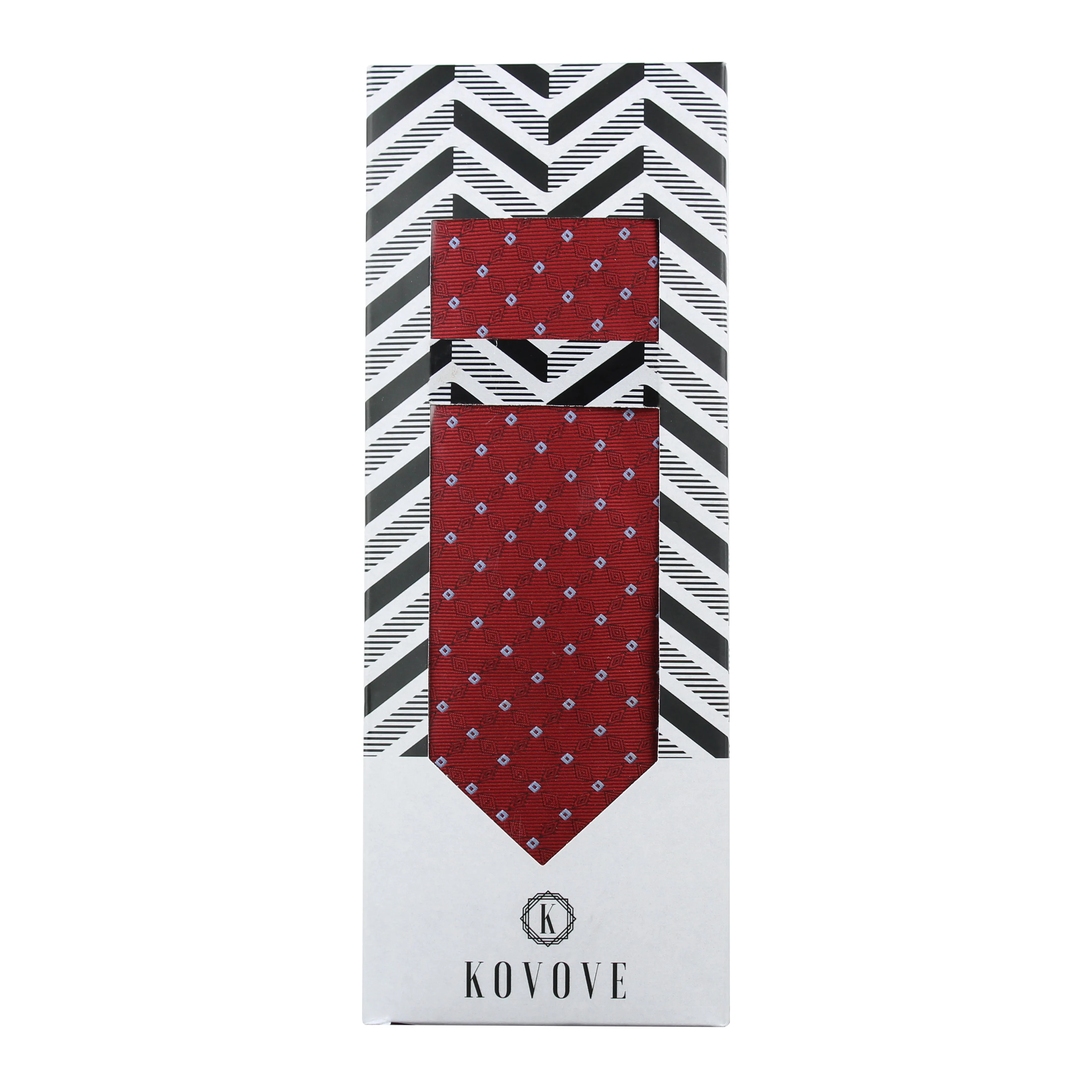 Kovove Maroon Checkered Necktie and Pocket Square Gift Box