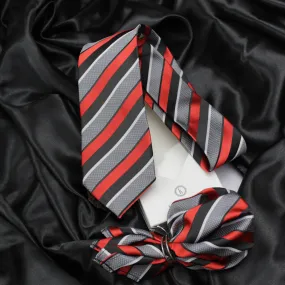 Kovove Refreshing Black Striped Necktie and Pocket Square Gift Box