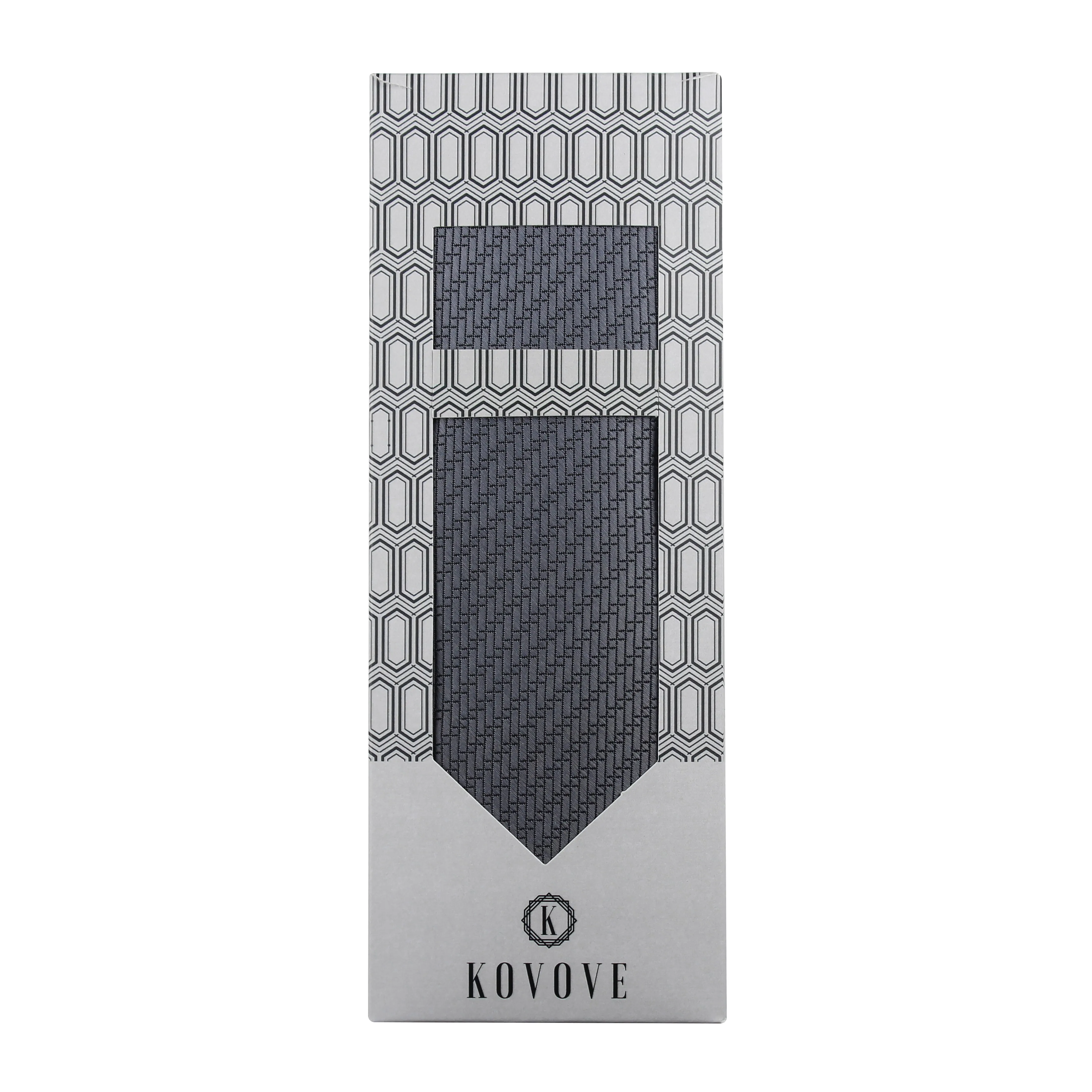 Kovove silver Solid Necktie and Pocket Square Gift Box