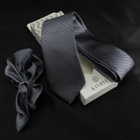 Kovove silver Solid Necktie and Pocket Square Gift Box