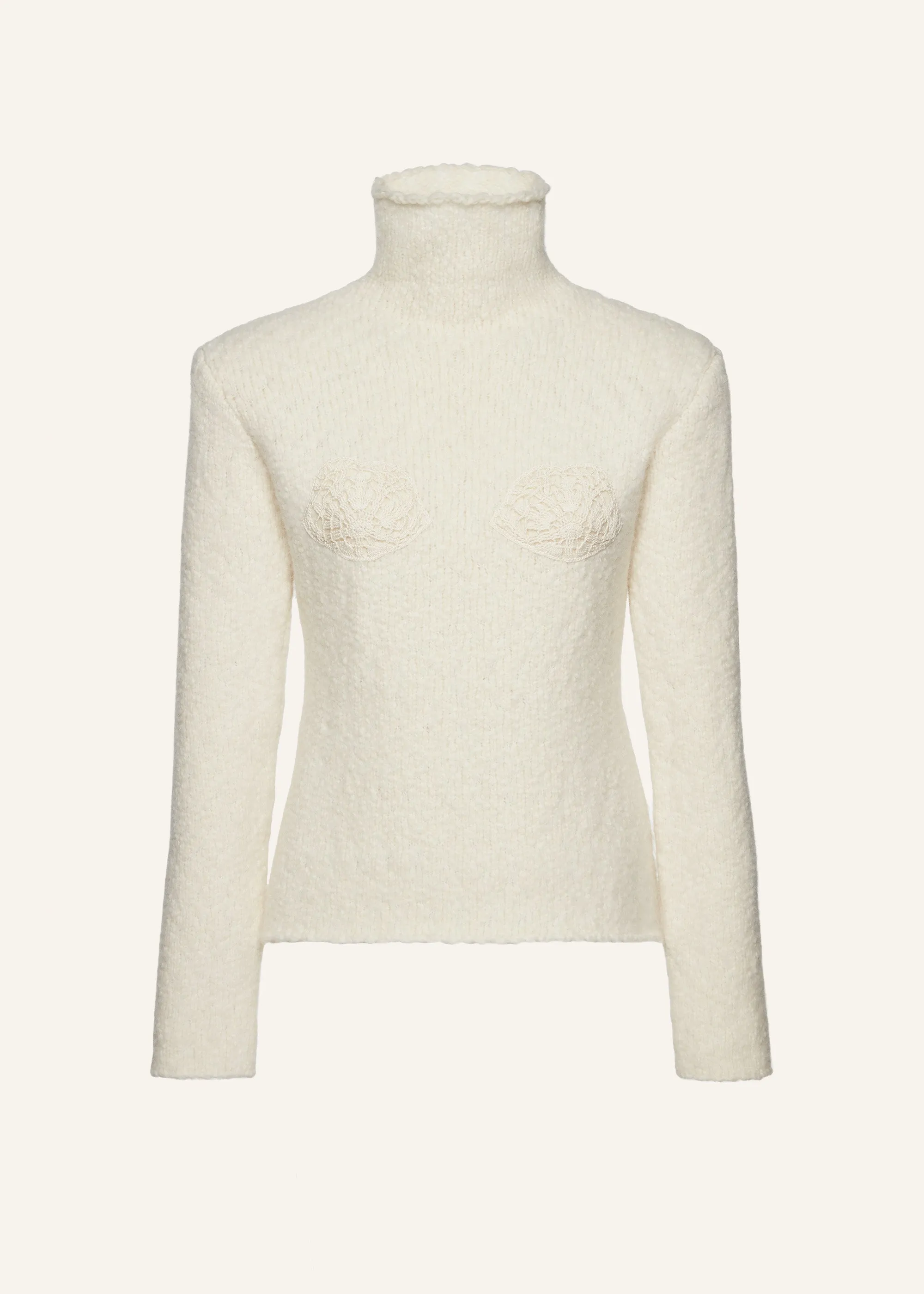 Lace bra cashmere turtleneck sweater in cream