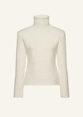 Lace bra cashmere turtleneck sweater in cream