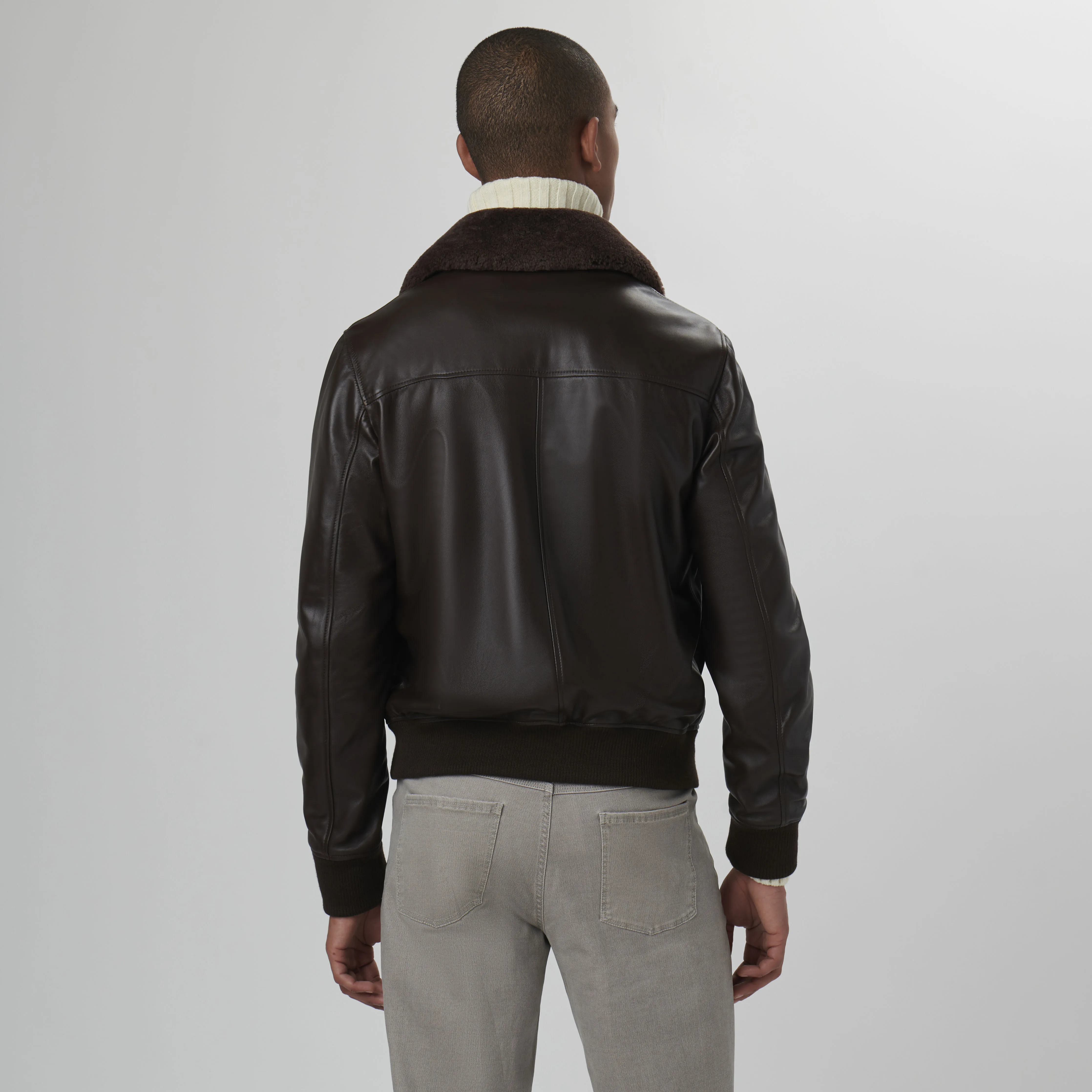 Leather Bomber Jacket with Removable Shearling Collar