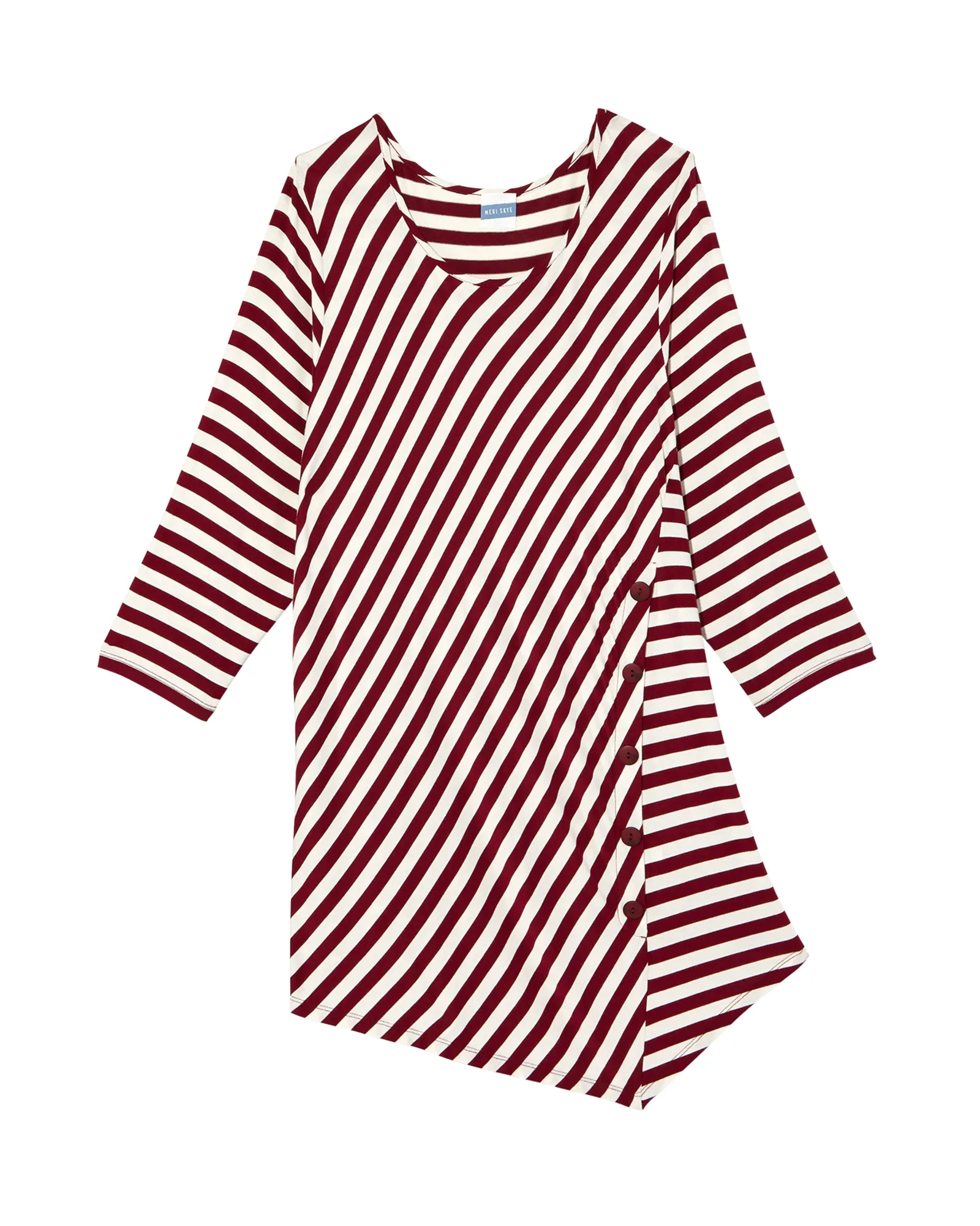 Liz 3/4 Sleeve A-Symmetrical Button Down | Burgundy / White