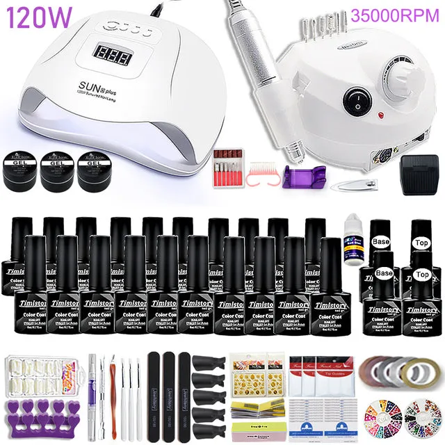 Manicure Set for Nail 30/20/10 Kind Nail Polish Kit with 120/54W Nail lamp Nail drill Machine Salon Acrylic Kit Nail Art Tools