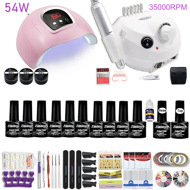 Manicure Set for Nail 30/20/10 Kind Nail Polish Kit with 120/54W Nail lamp Nail drill Machine Salon Acrylic Kit Nail Art Tools