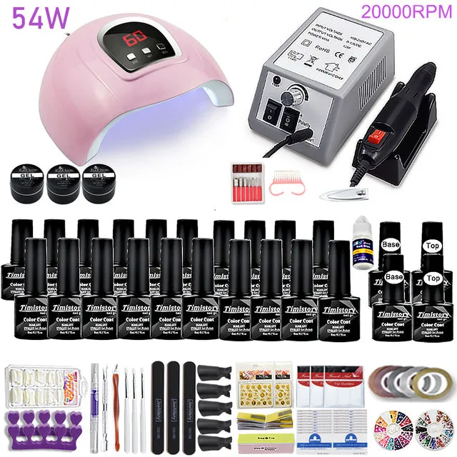 Manicure Set for Nail 30/20/10 Kind Nail Polish Kit with 120/54W Nail lamp Nail drill Machine Salon Acrylic Kit Nail Art Tools