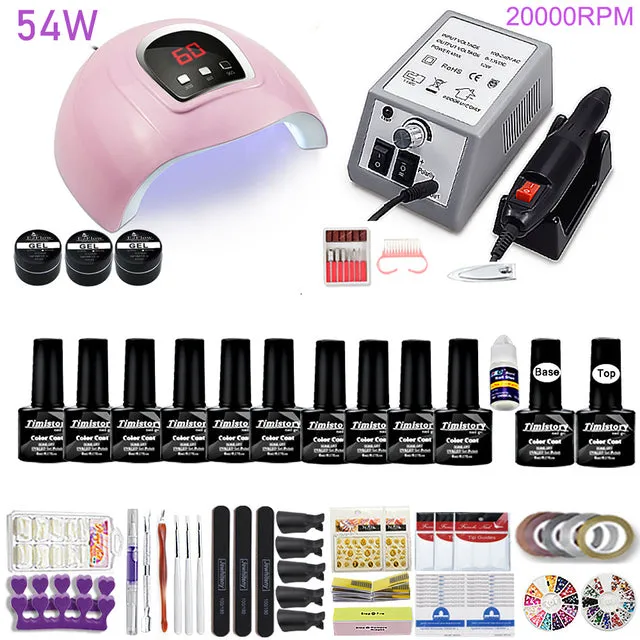 Manicure Set for Nail 30/20/10 Kind Nail Polish Kit with 120/54W Nail lamp Nail drill Machine Salon Acrylic Kit Nail Art Tools