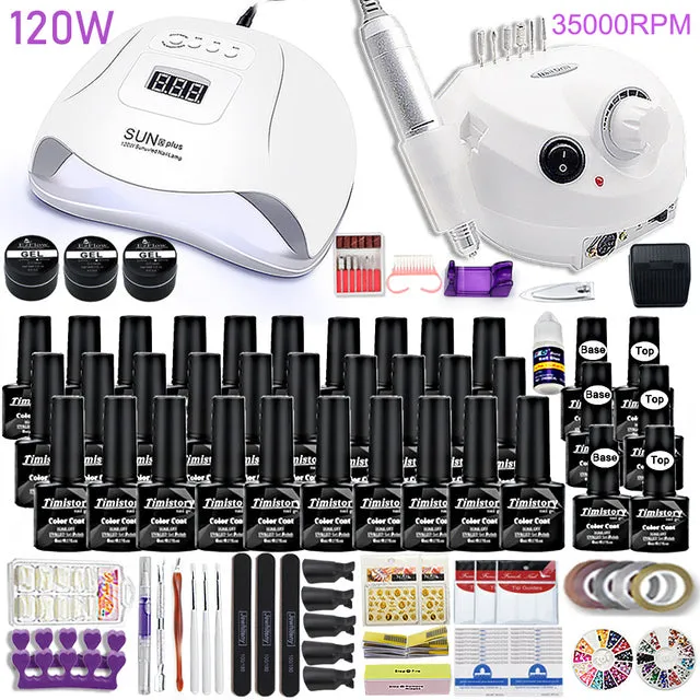 Manicure Set for Nail 30/20/10 Kind Nail Polish Kit with 120/54W Nail lamp Nail drill Machine Salon Acrylic Kit Nail Art Tools