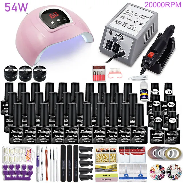 Manicure Set for Nail 30/20/10 Kind Nail Polish Kit with 120/54W Nail lamp Nail drill Machine Salon Acrylic Kit Nail Art Tools