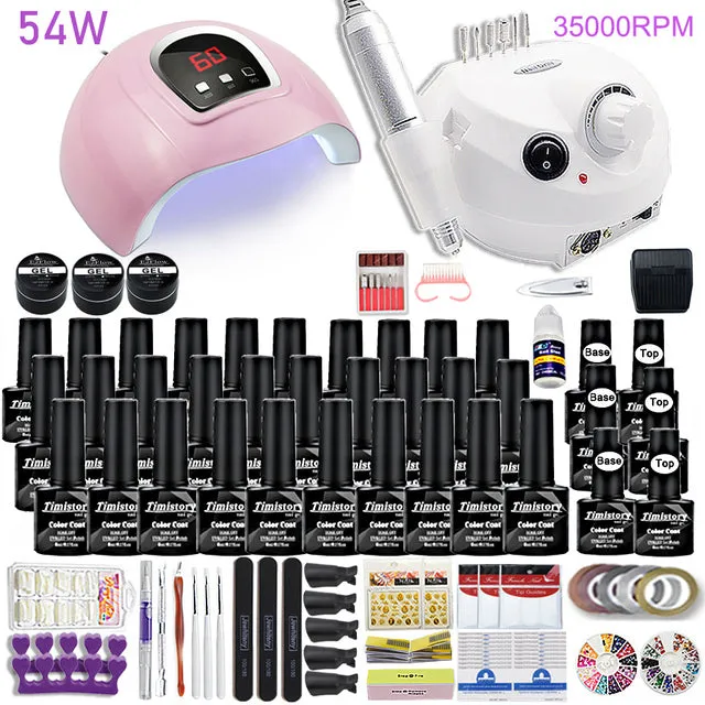 Manicure Set for Nail 30/20/10 Kind Nail Polish Kit with 120/54W Nail lamp Nail drill Machine Salon Acrylic Kit Nail Art Tools