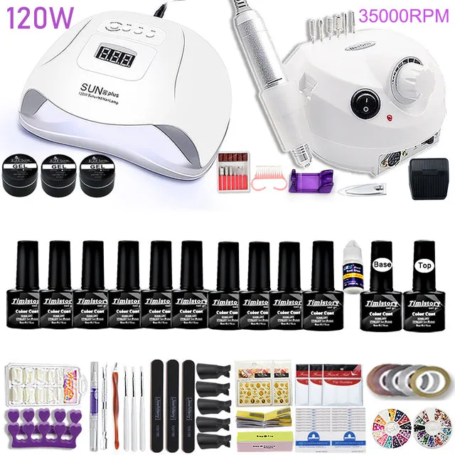 Manicure Set for Nail 30/20/10 Kind Nail Polish Kit with 120/54W Nail lamp Nail drill Machine Salon Acrylic Kit Nail Art Tools