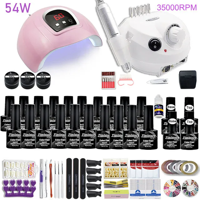 Manicure Set for Nail 30/20/10 Kind Nail Polish Kit with 120/54W Nail lamp Nail drill Machine Salon Acrylic Kit Nail Art Tools