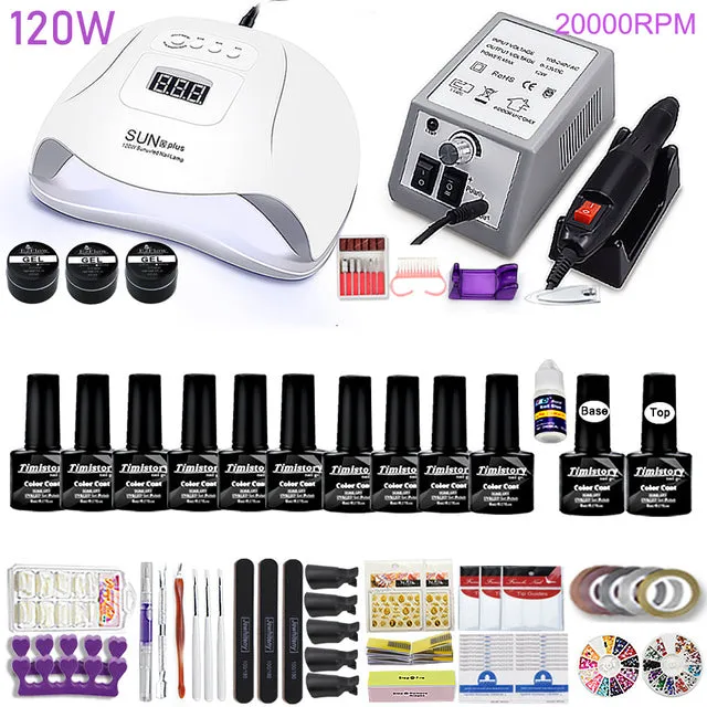 Manicure Set for Nail 30/20/10 Kind Nail Polish Kit with 120/54W Nail lamp Nail drill Machine Salon Acrylic Kit Nail Art Tools