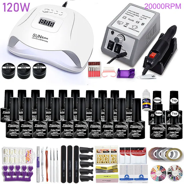 Manicure Set for Nail 30/20/10 Kind Nail Polish Kit with 120/54W Nail lamp Nail drill Machine Salon Acrylic Kit Nail Art Tools