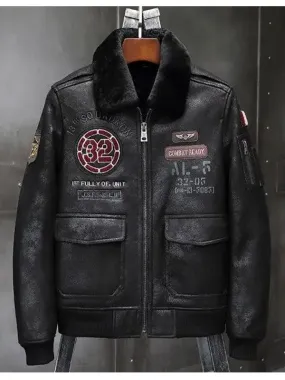 Men's Embroidered Air Force Shearling Leather Jacket