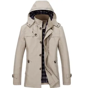 Mens Hooded Mid Length Winter Trench Coat