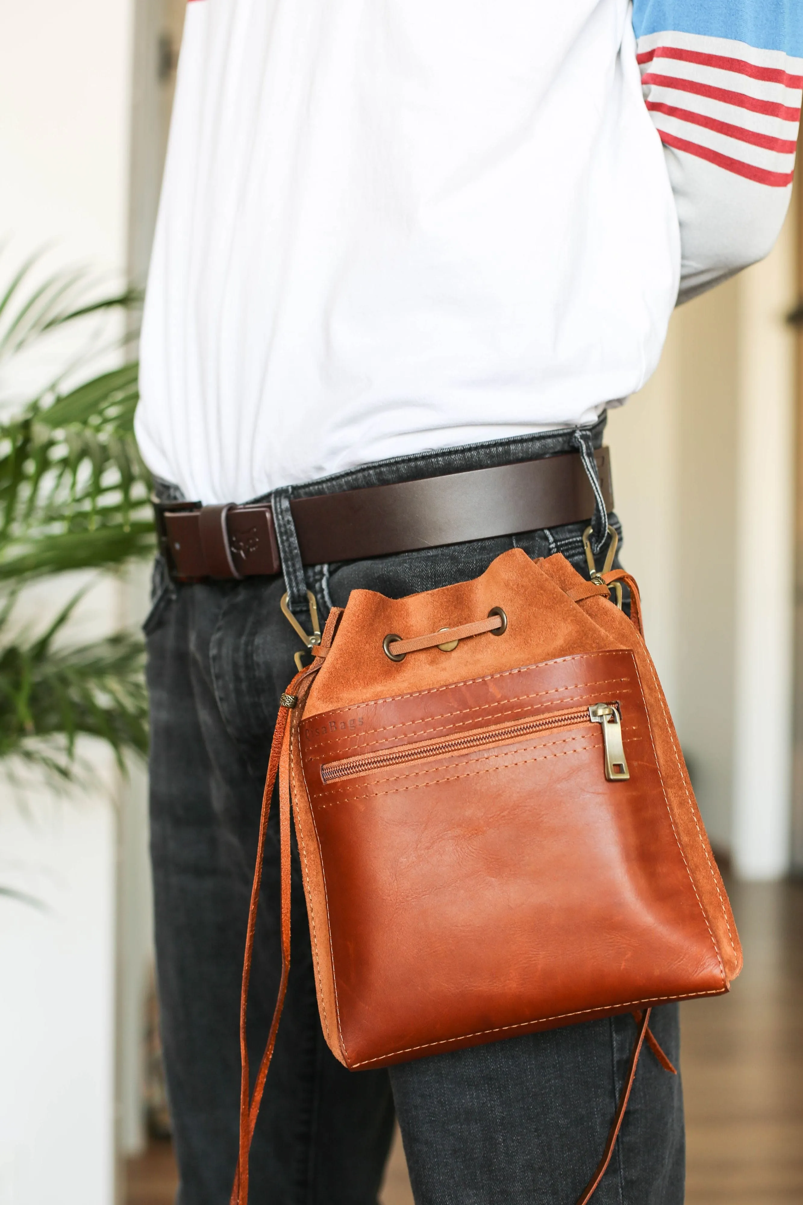 Men's Leather Bag - Men's Belt Bag - Brown