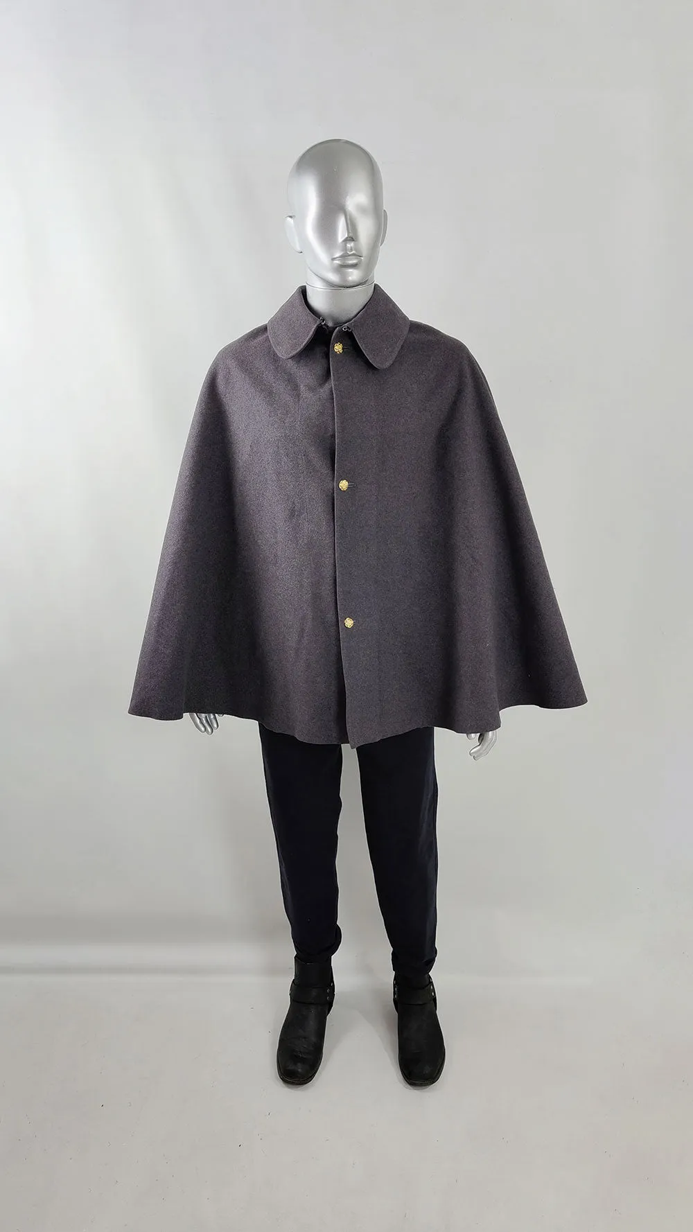 Mens Vintage Grey Wool Cape, 1960s